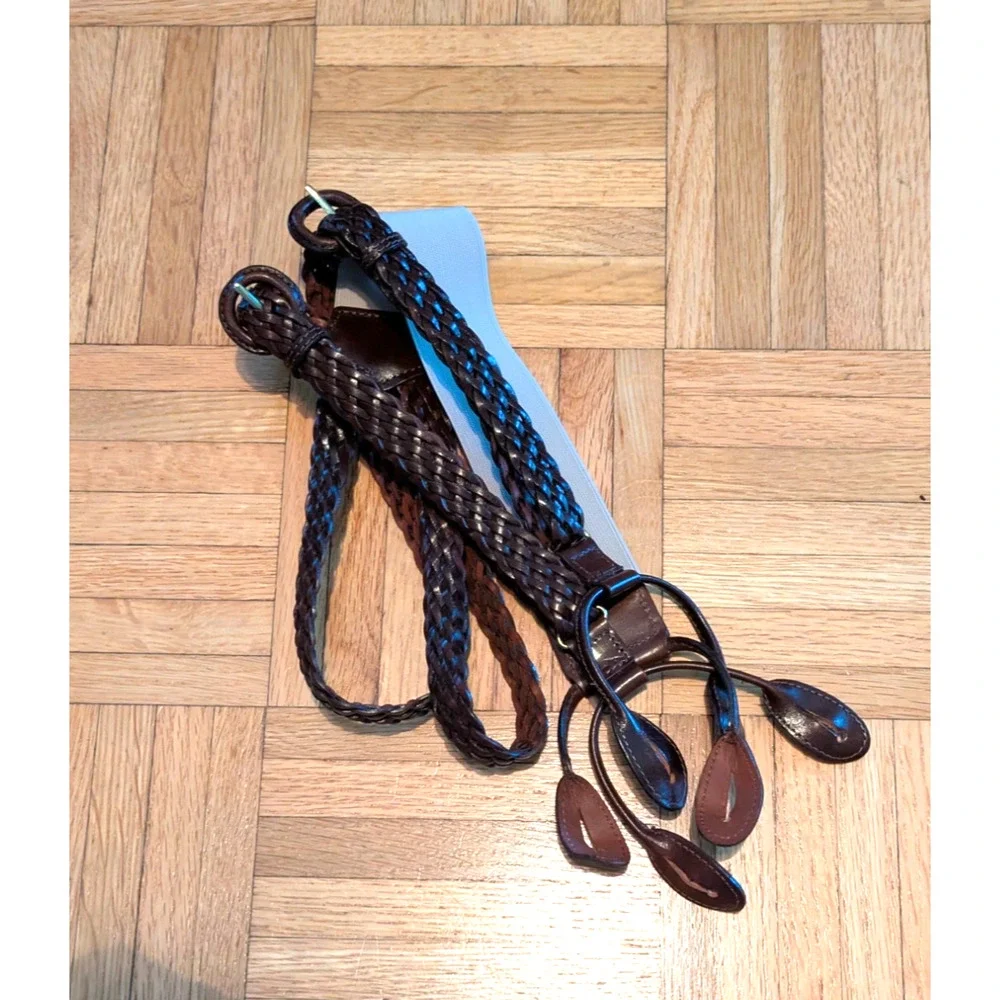 Torino Leather Suspenders 36-48 Dark Brown Braided Buckle Strap Button-On